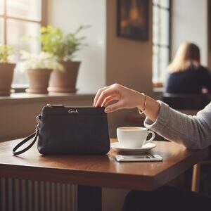 Coach Wristlet Wallet Clutch Purse Strap Y2K Black Leather Signature Perforated